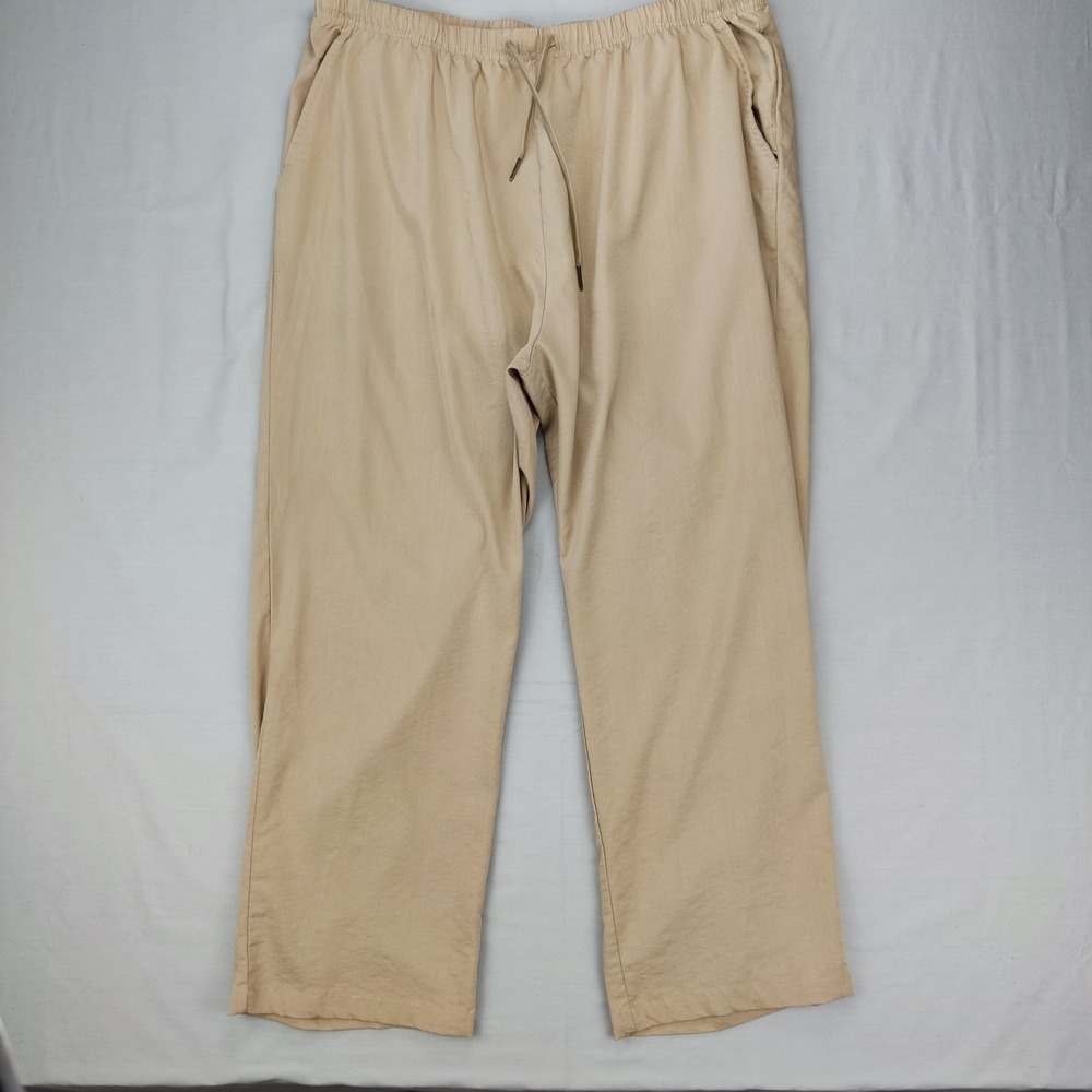 MoFiz Pants Women XL Tan Beige Drawstring Elastic‎ Waist Rayon Blend Casual